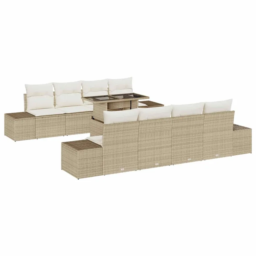 Ensemble de canapé de jardin 9 pcs Beige et crème polyrotin - 2