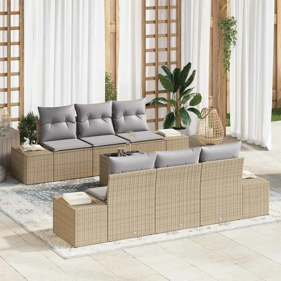 Ensemble de canapé de jardin avec coussin 7 pcs Beige polyrotin