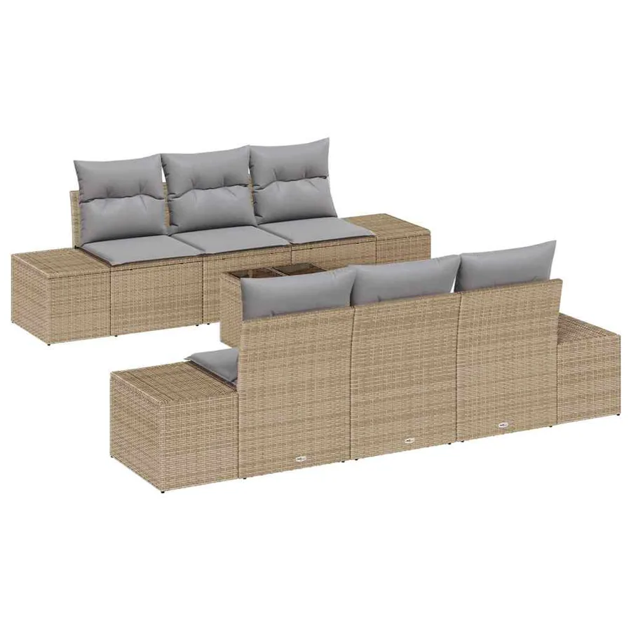 Ensemble de canapé de jardin avec coussin 7 pcs Beige polyrotin - 2