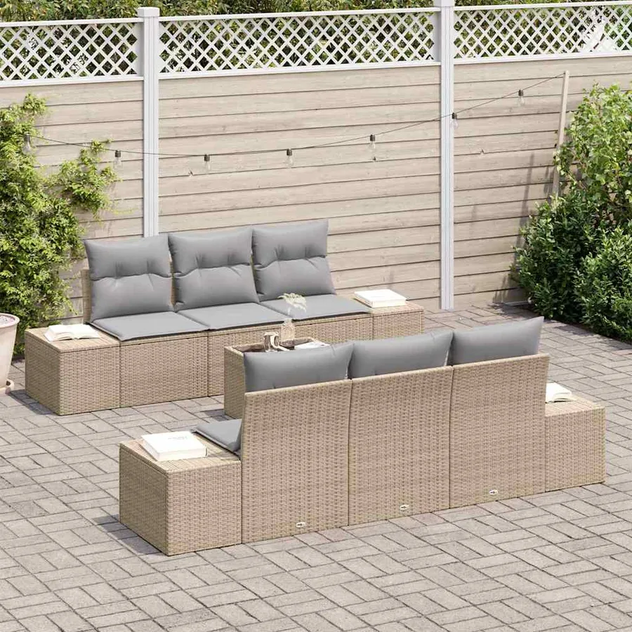 Ensemble de canapé de jardin avec coussin 7 pcs Beige polyrotin - 3