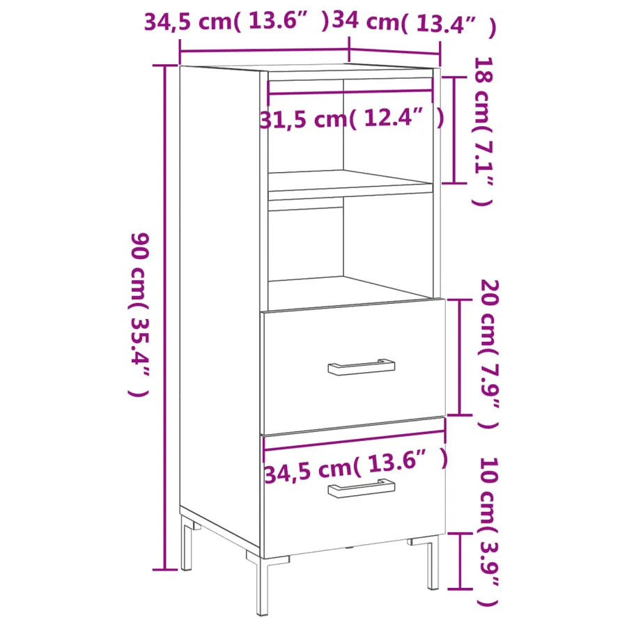 Buffet Blanc brillant 34,5x34x90 cm Bois d'ingénierie - 12