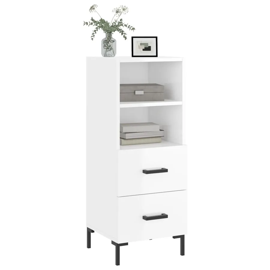 Buffet Blanc brillant 34,5x34x90 cm Bois d'ingénierie - 3
