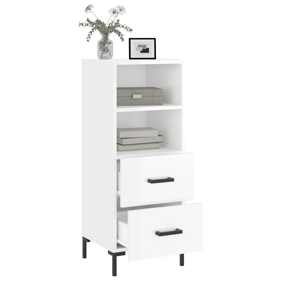 Buffet Blanc brillant 34,5x34x90 cm Bois d'ingénierie - 4
