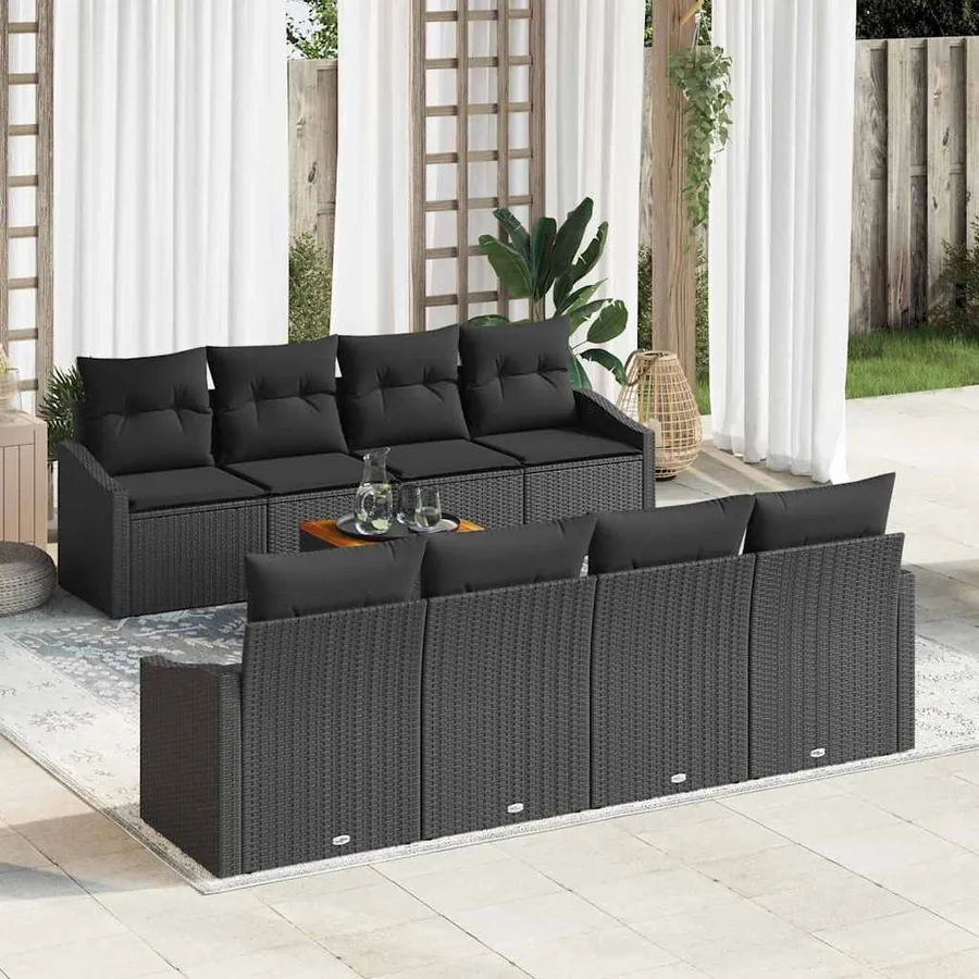 Ensemble de canapé de jardin avec coussin 9 pcs Noir polyrotin