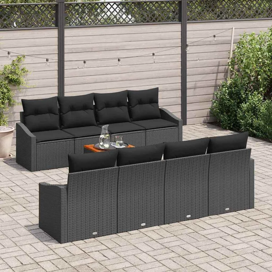 Ensemble de canapé de jardin avec coussin 9 pcs Noir polyrotin - 3