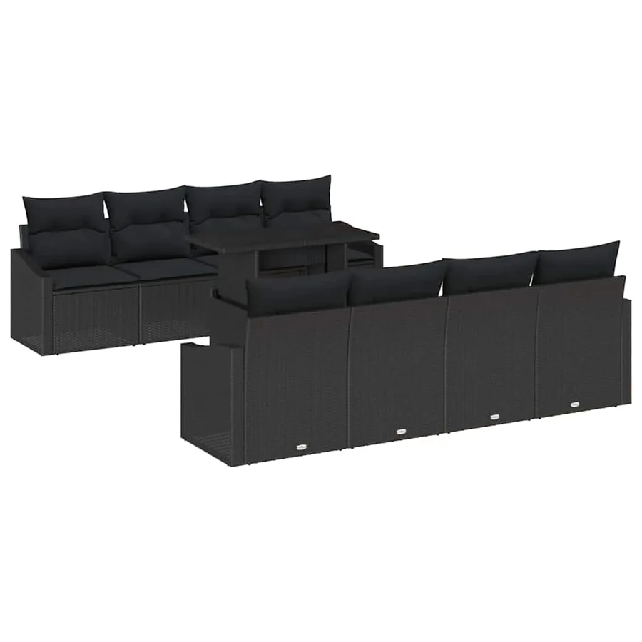 Ensemble de canapé de jardin avec coussin 7 pcs Noir polyrotin - 2