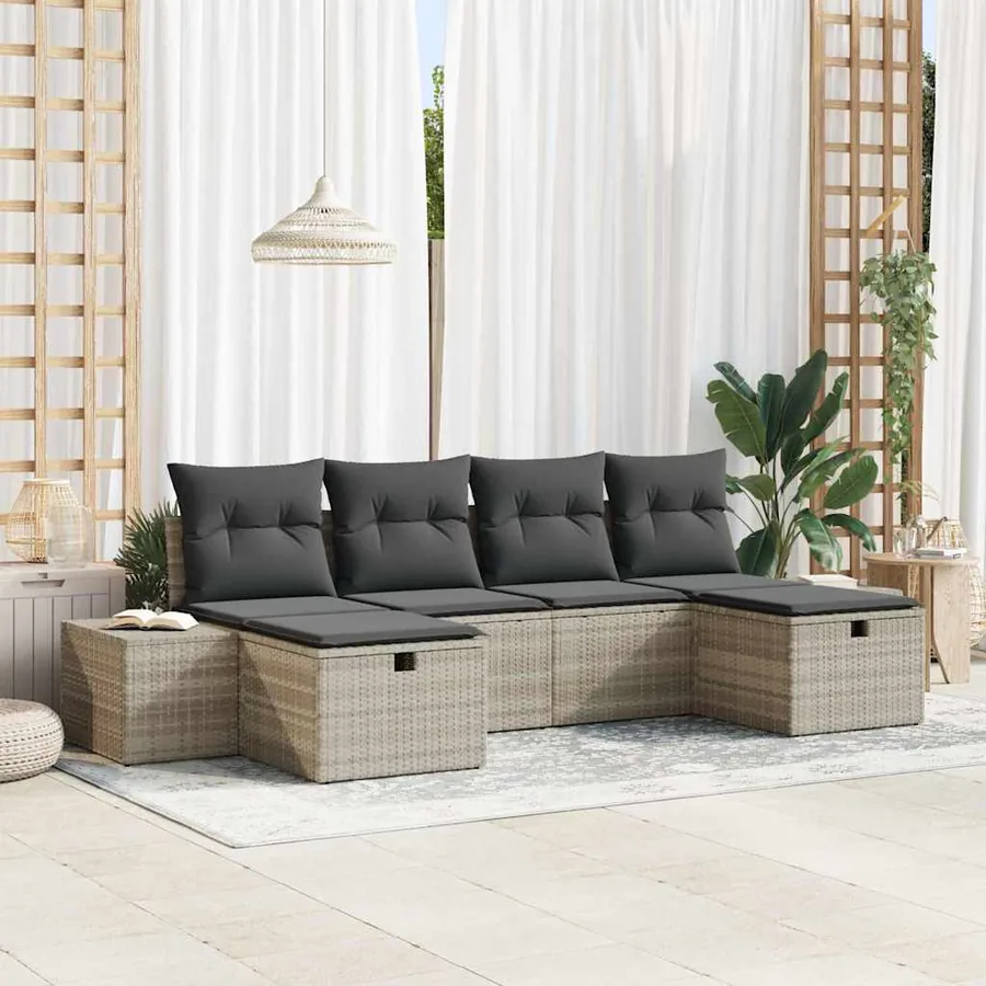 Ensemble de canapé de jardin 6 pcs Gris clair polyrotin