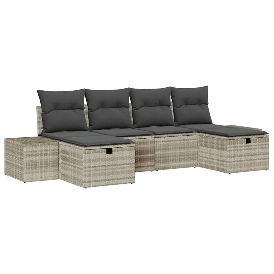 Ensemble de canapé de jardin 6 pcs Gris clair polyrotin - 2