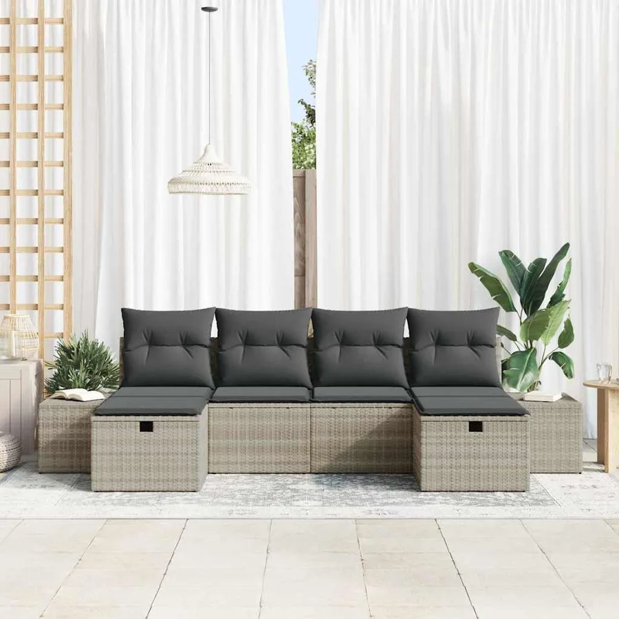 Ensemble de canapé de jardin 6 pcs Gris clair polyrotin - 3