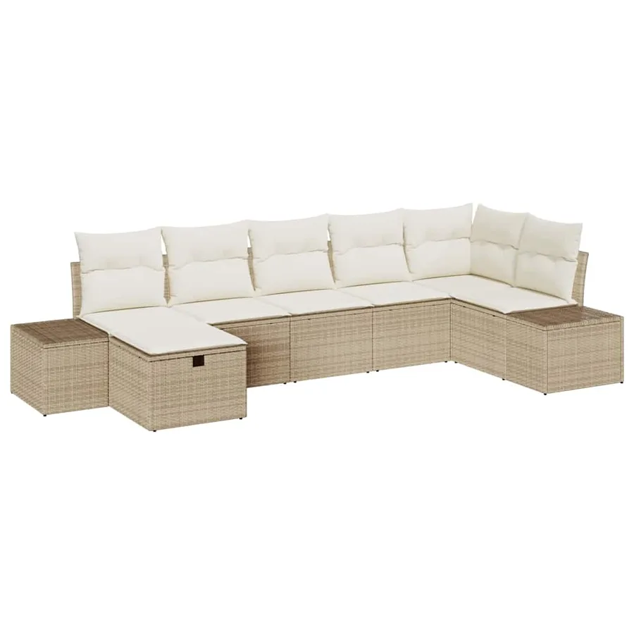 Ensemble de canapé de jardin avec coussin 7 pcs Beige polyrotin - 2