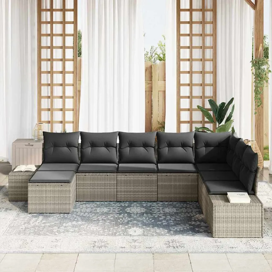 Ensemble de canapé de jardin avec coussin 8 pcs polyrotin - 3