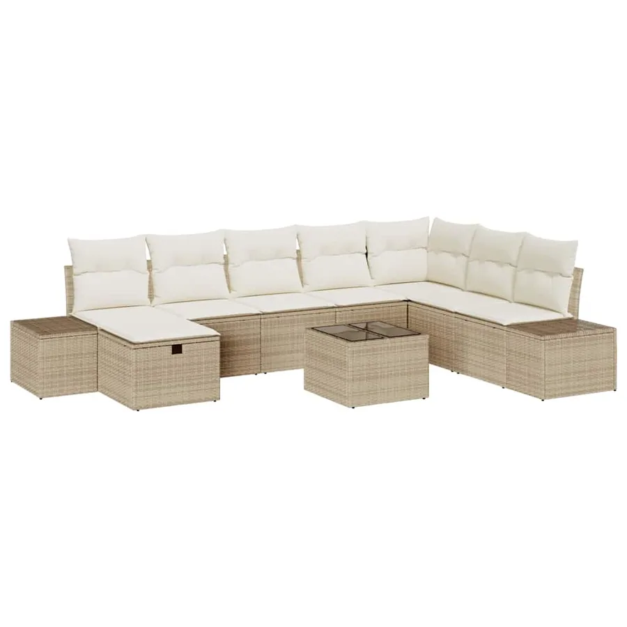 Ensemble de canapé de jardin avec coussin 9 pcs Beige polyrotin - 2
