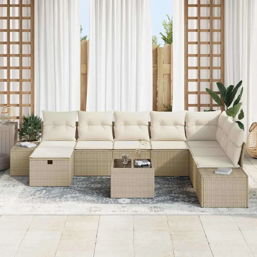 Ensemble de canapé de jardin avec coussin 9 pcs Beige polyrotin - 3