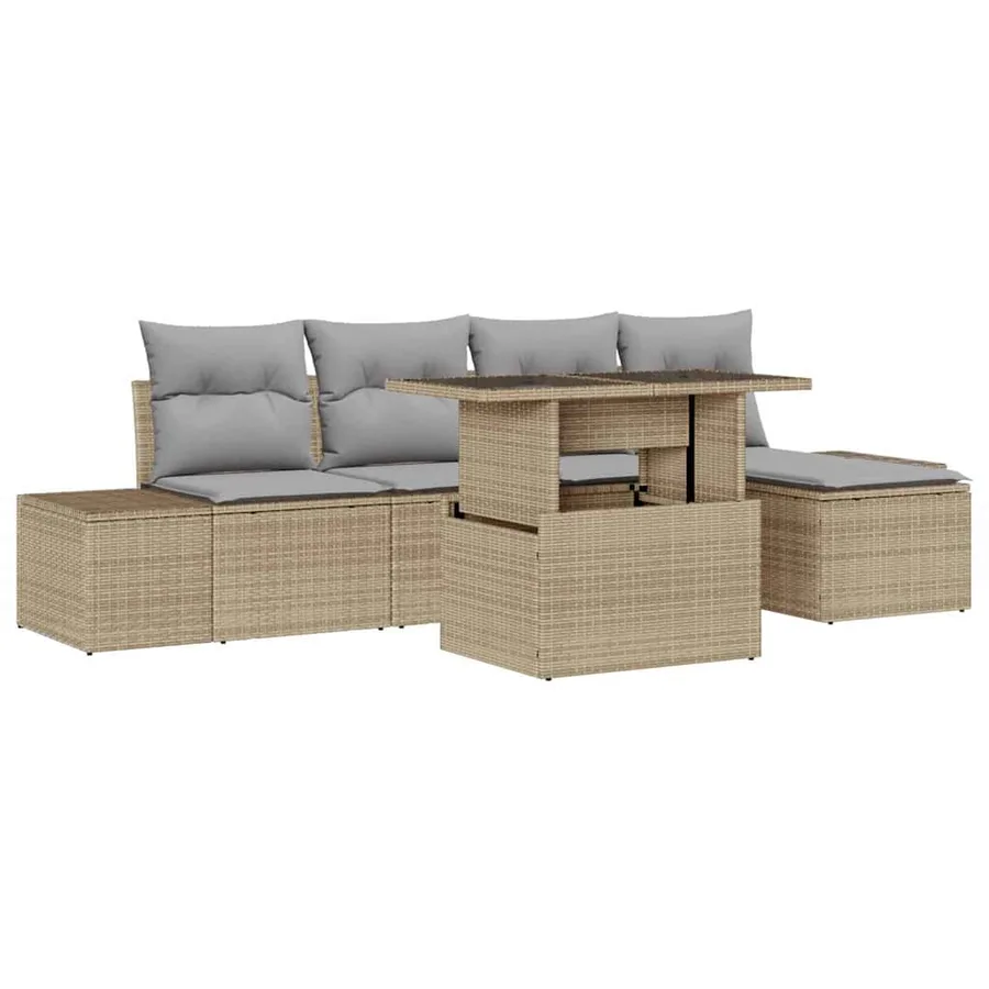 Ensemble de canapé de jardin 6 pcs Beige et Gris clair - 2