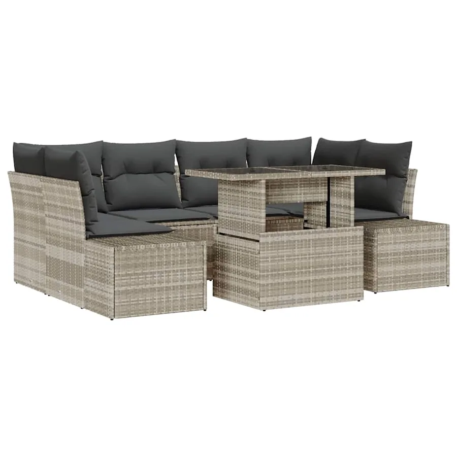 Ensemble de Canapés avec coussin 7 pcs Gris clair polyrotin - 2