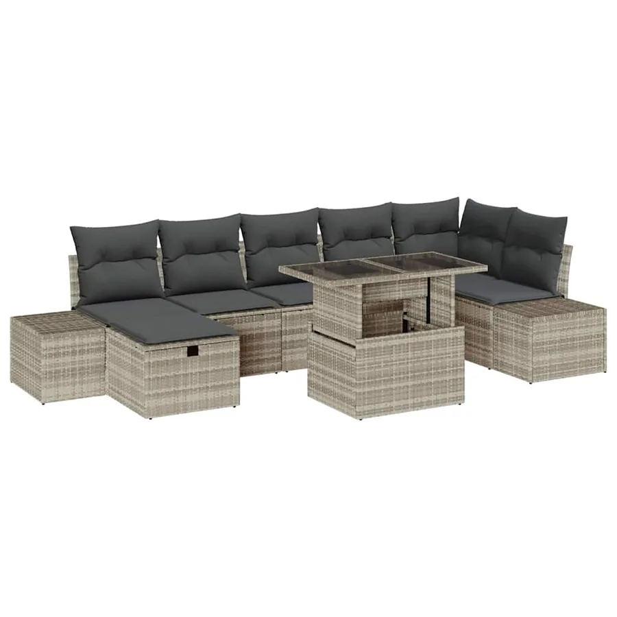 Ensemble de canapé de jardin 8 pcs Gris clair Poly rotin - 2