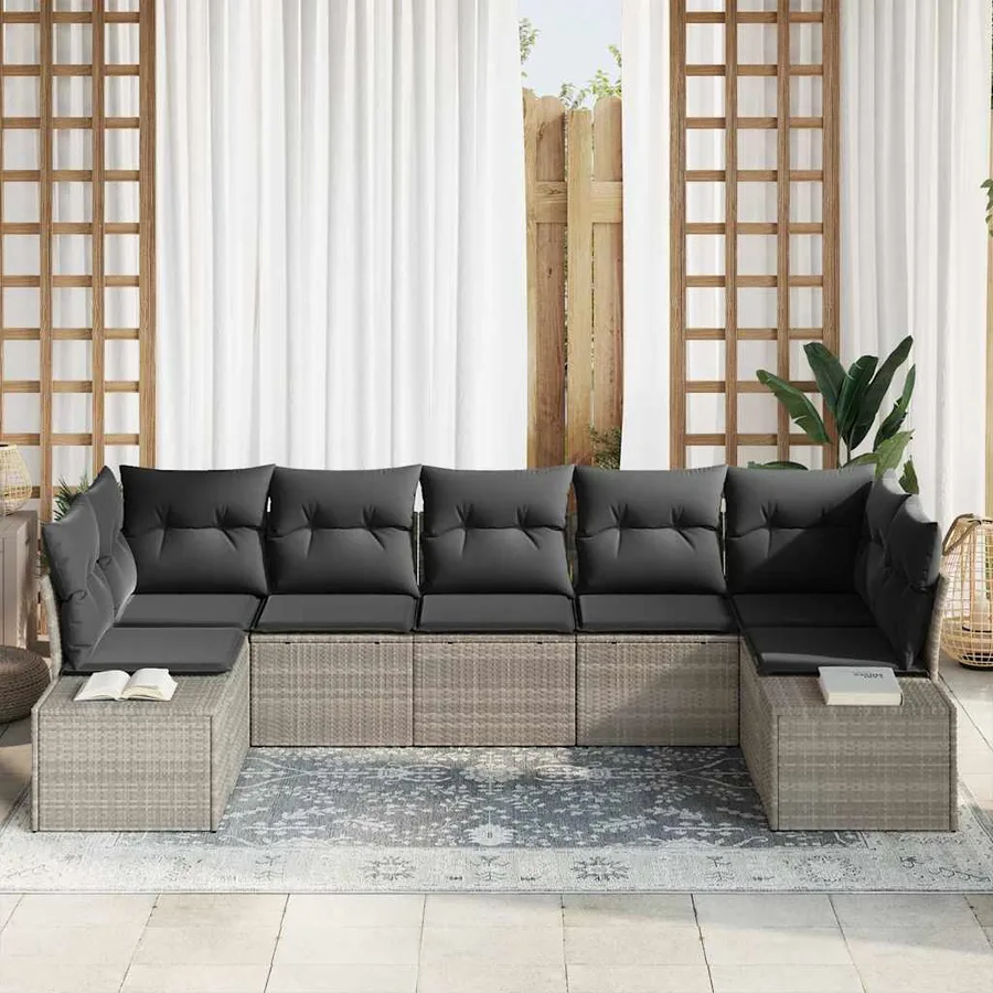 Ensemble de canapé de jardin 7 pcs Gris clair polyrotin - 3