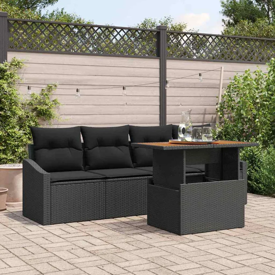 Ensemble de canapé de jardin 5 pcs Noir Poly rotin