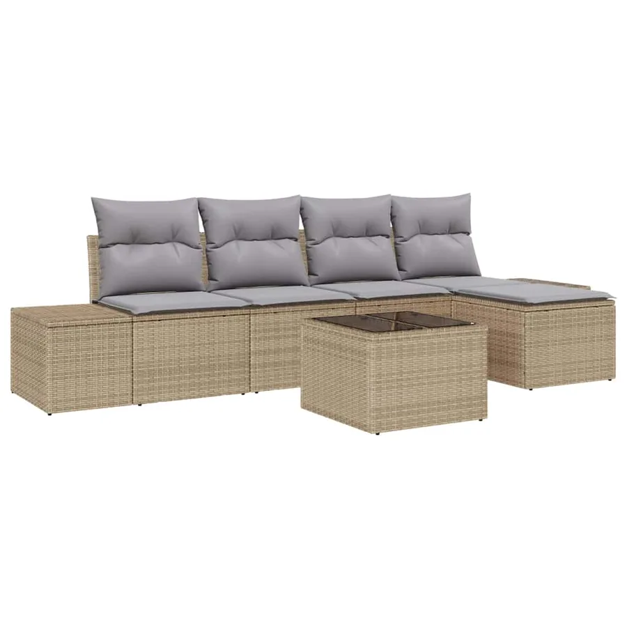 Ensemble de canapé de jardin avec coussin 6 pcs Beige polyrotin - 2