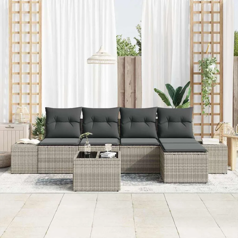 Ensemble de canapé de jardin 6 pcs Gris clair polyrotin - 3