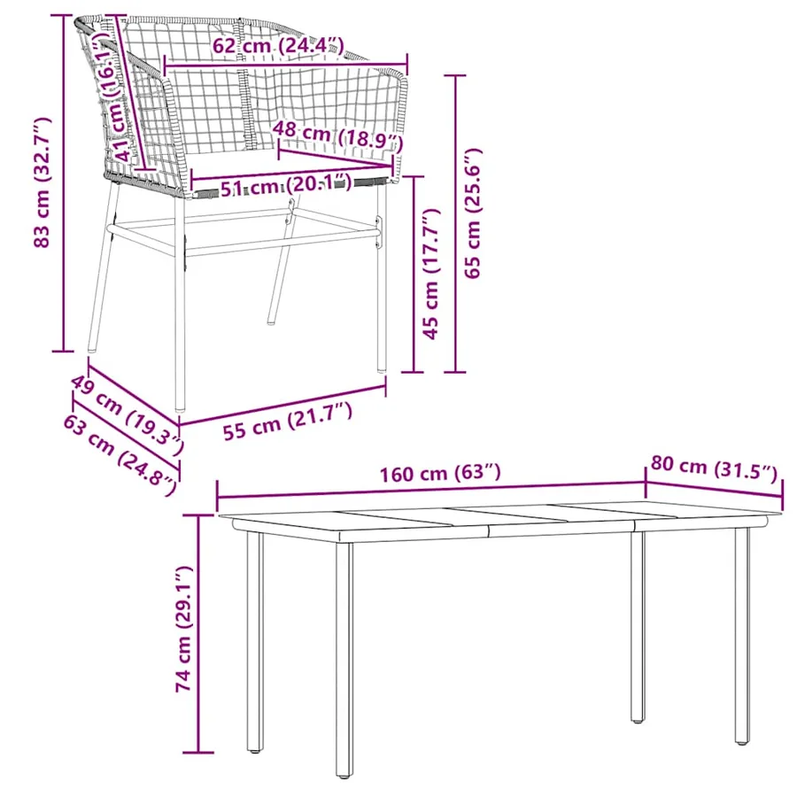 Ensemble à manger jardin coussins 5pcs marron poly rotin verre - 10