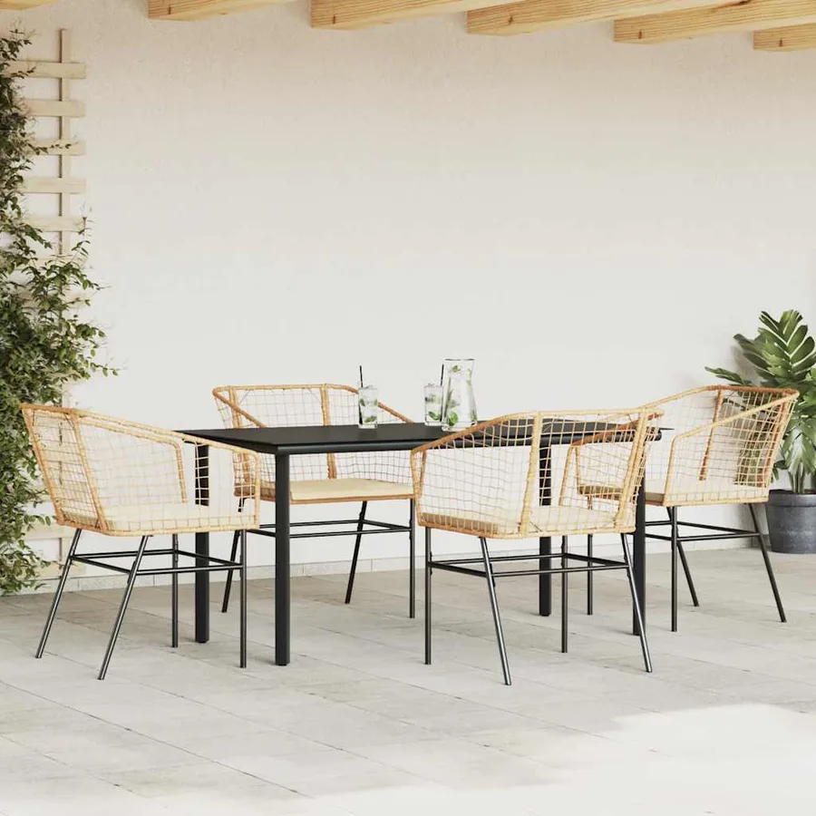 Ensemble à manger jardin coussins 5pcs marron poly rotin verre - 3