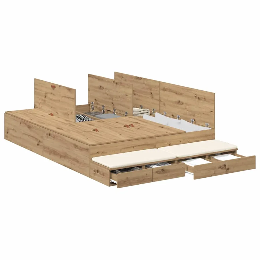 Cadre de lit avec rangement avec tiroir Chêne artisanal 160 cm - 3