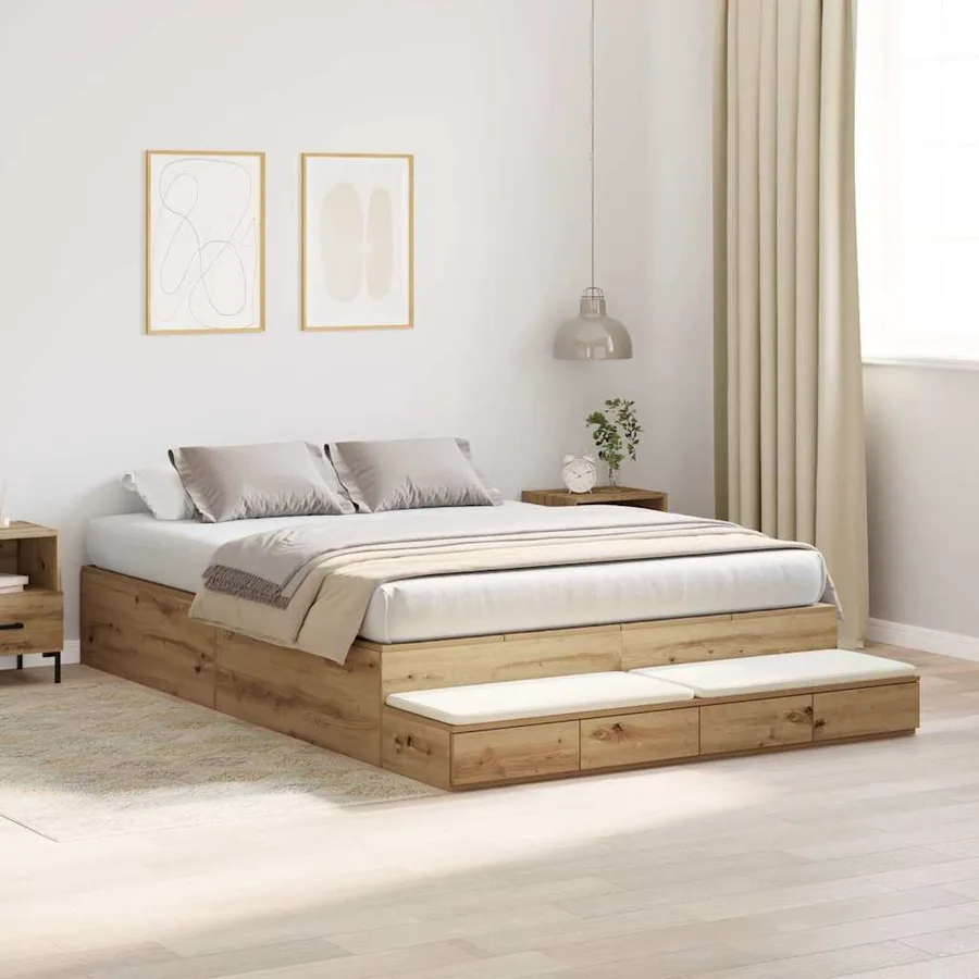 Cadre de lit avec rangement avec tiroir Chêne artisanal 160 cm - 5