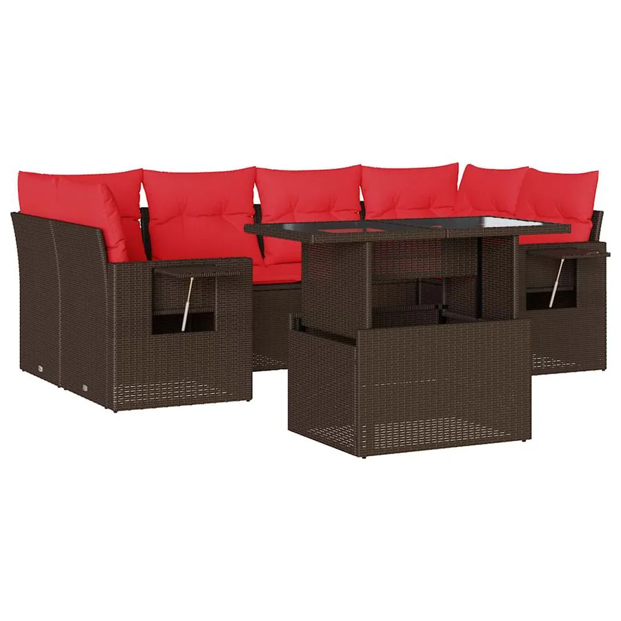 Ensemble de canapé de jardin 7 pcs avec coussins marron résine tressée - 2