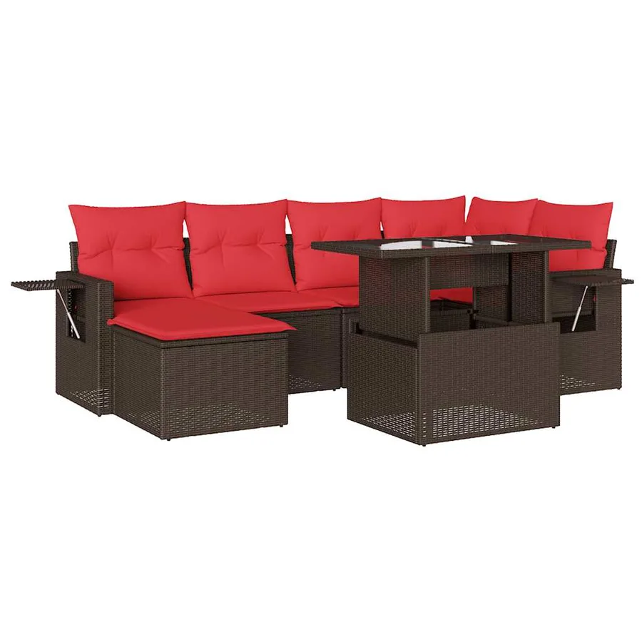 Ensemble de canapé de jardin 7 pcs avec coussins marron résine tressée - 2
