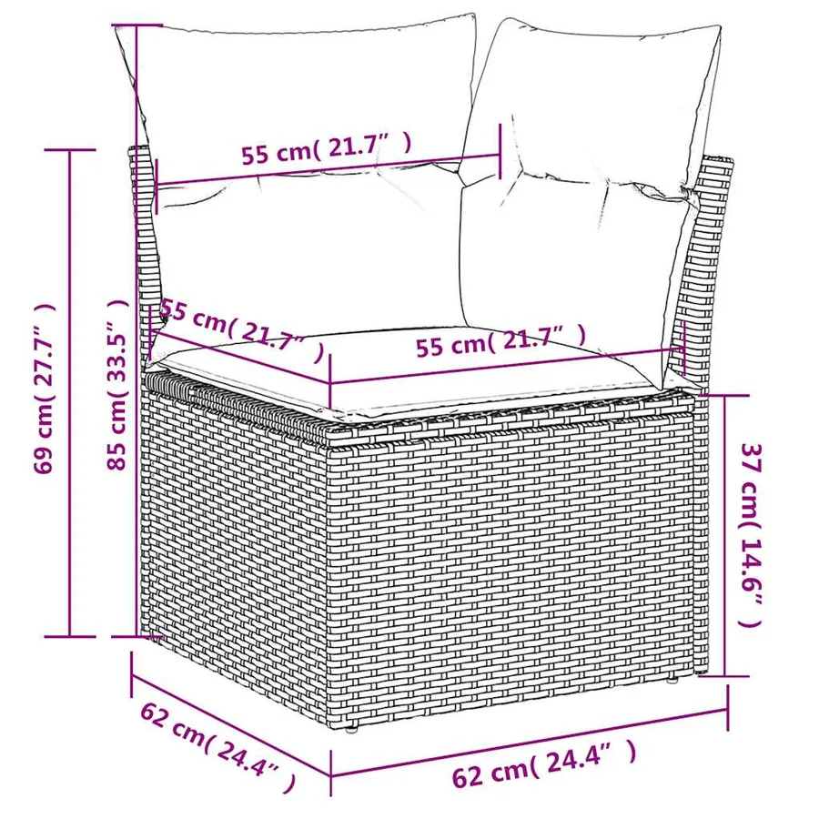 Ensemble de canapé de jardin 8 pcs avec coussins marron résine tressée - 12