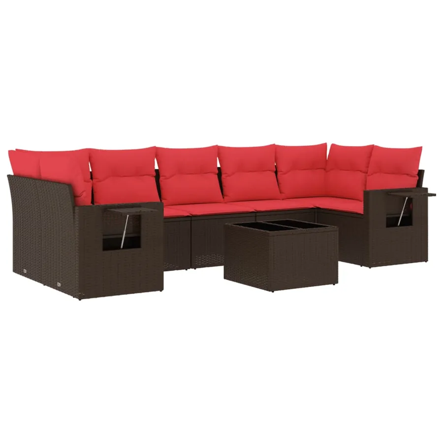 Ensemble de canapé de jardin 8 pcs avec coussins marron résine tressée - 2