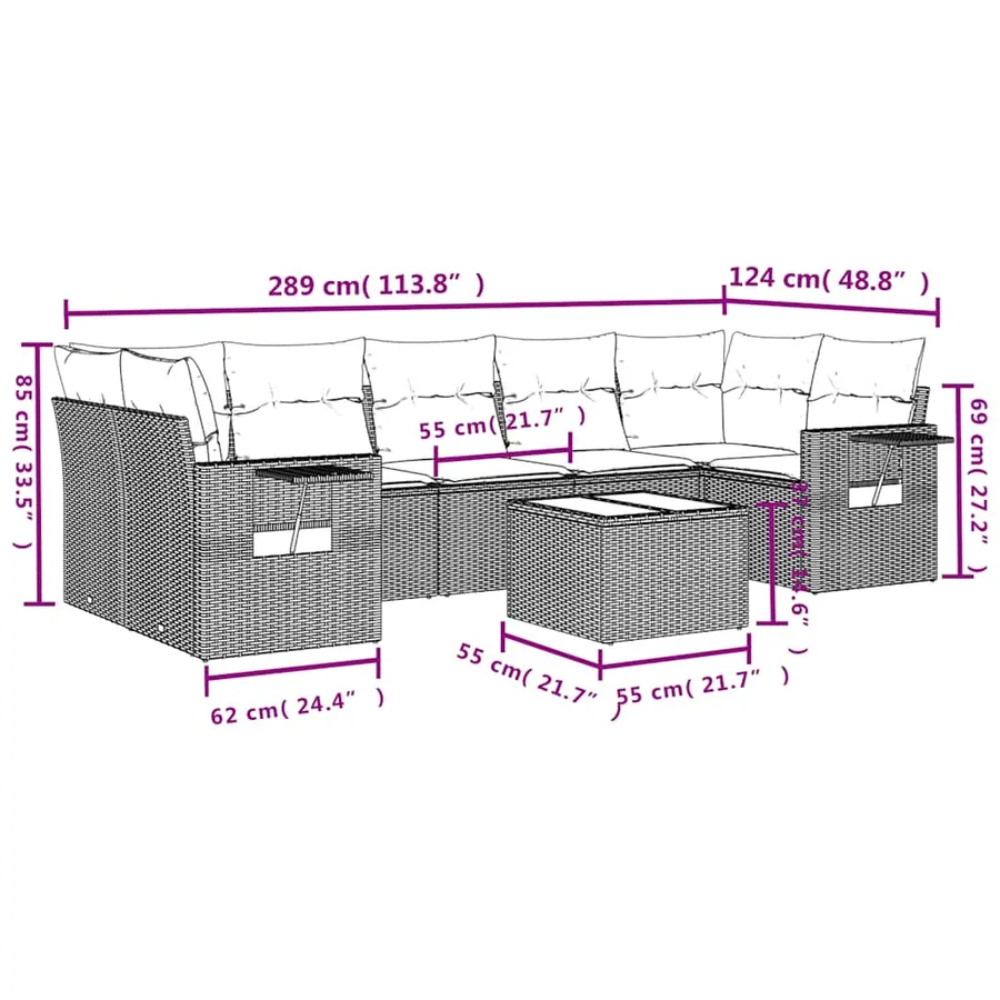 Ensemble de canapé de jardin 8 pcs avec coussins marron résine tressée - 9