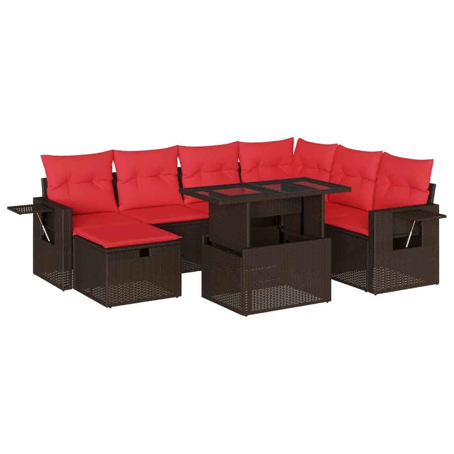Ensemble de canapé de jardin 8 pcs avec coussins marron résine tressée - 2