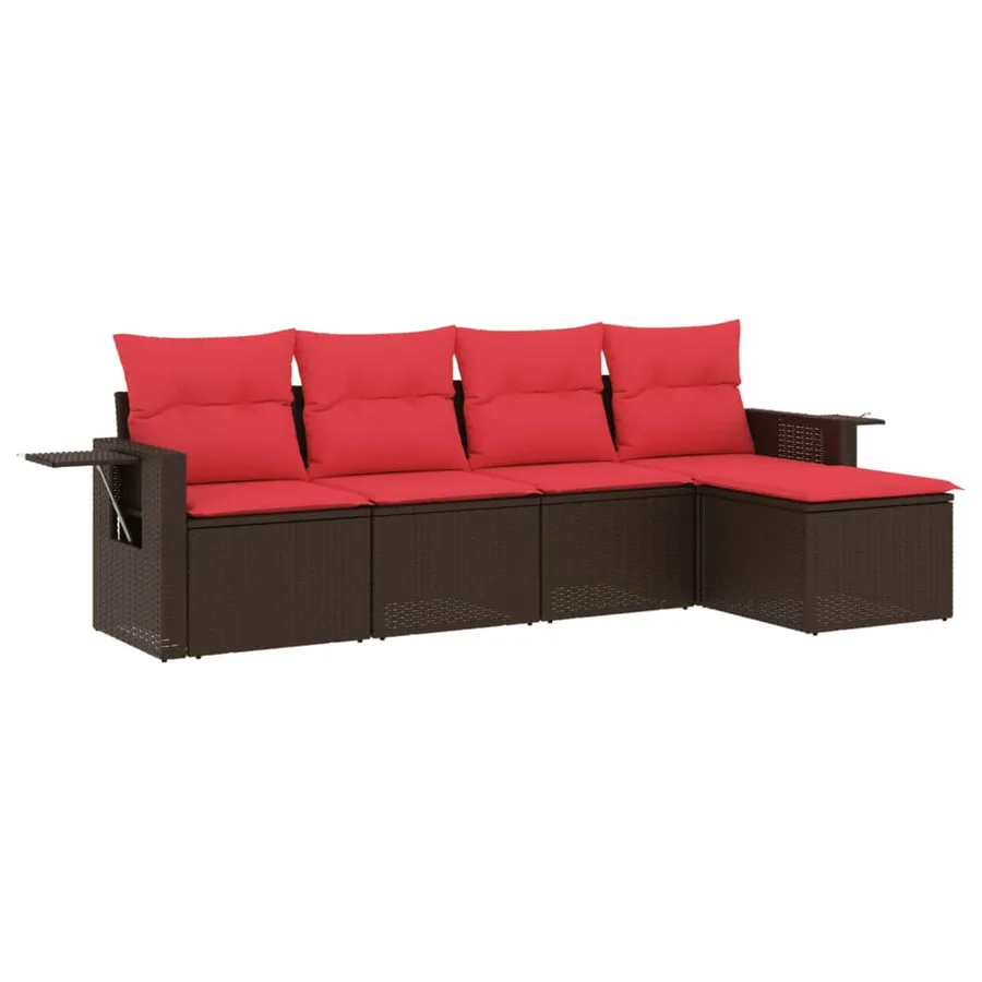 Ensemble de canapé de jardin 5 pcs avec coussins marron résine tressée - 2