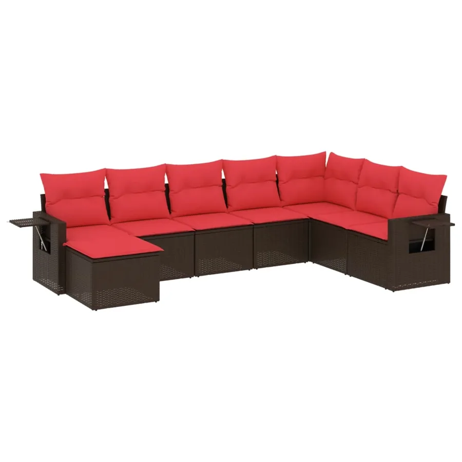 Ensemble de canapé de jardin 8 pcs avec coussins marron résine tressée - 2