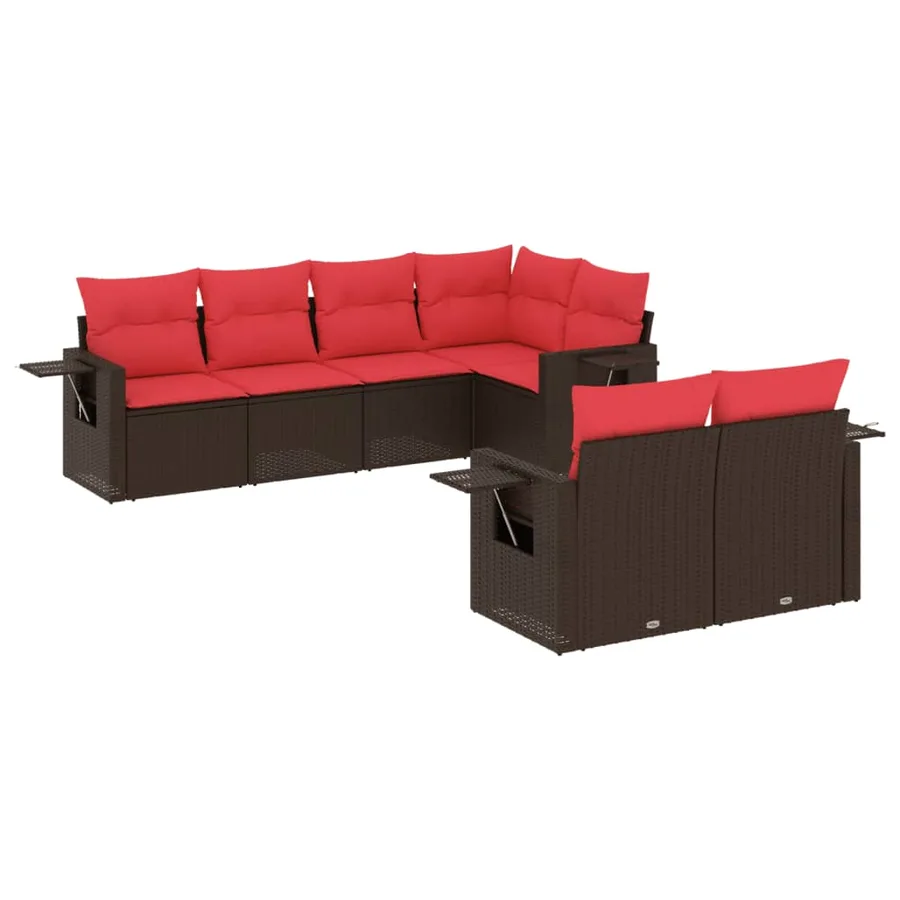 Ensemble de canapé de jardin 7 pcs avec coussins marron résine tressée - 2