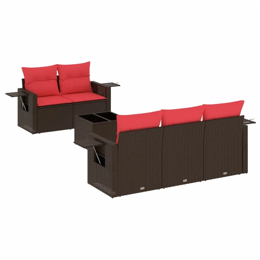 Ensemble de canapé de jardin 6 pcs avec coussins marron résine tressée - 2