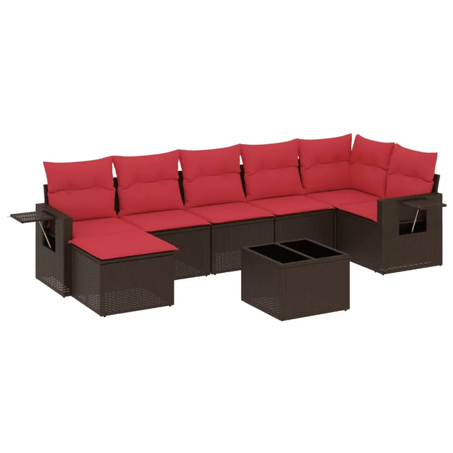 Ensemble de canapé de jardin 8 pcs avec coussins marron résine tressée - 2