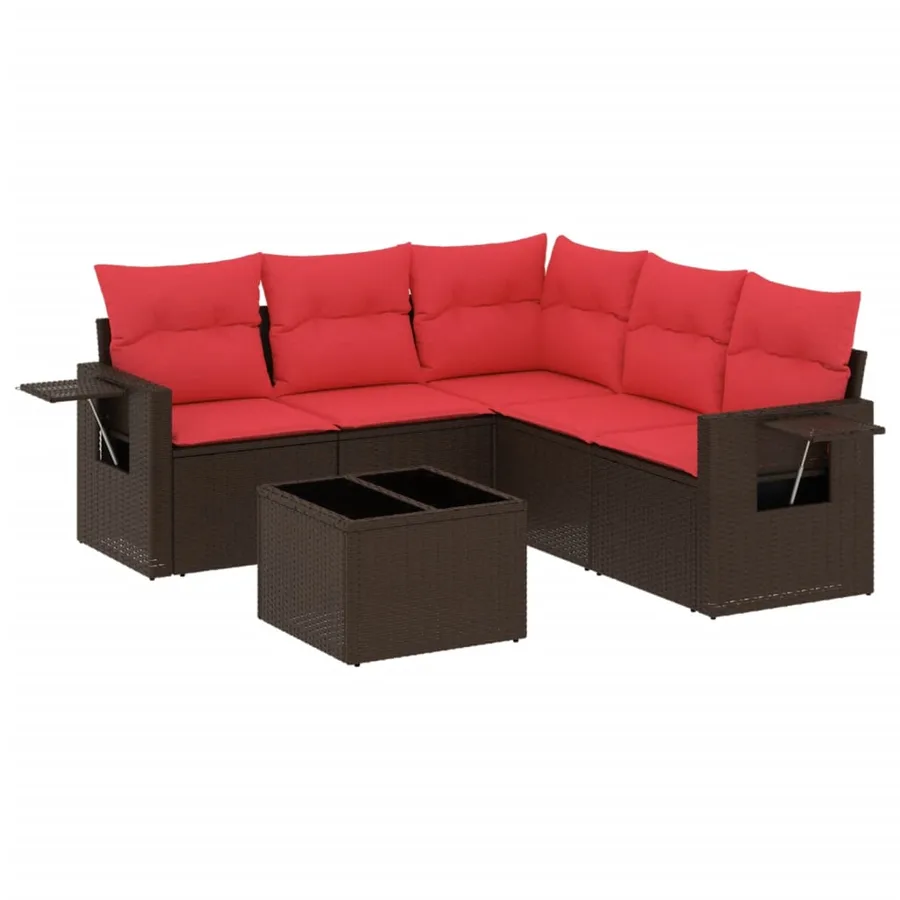 Ensemble de canapé de jardin 6 pcs avec coussins marron résine tressée - 2