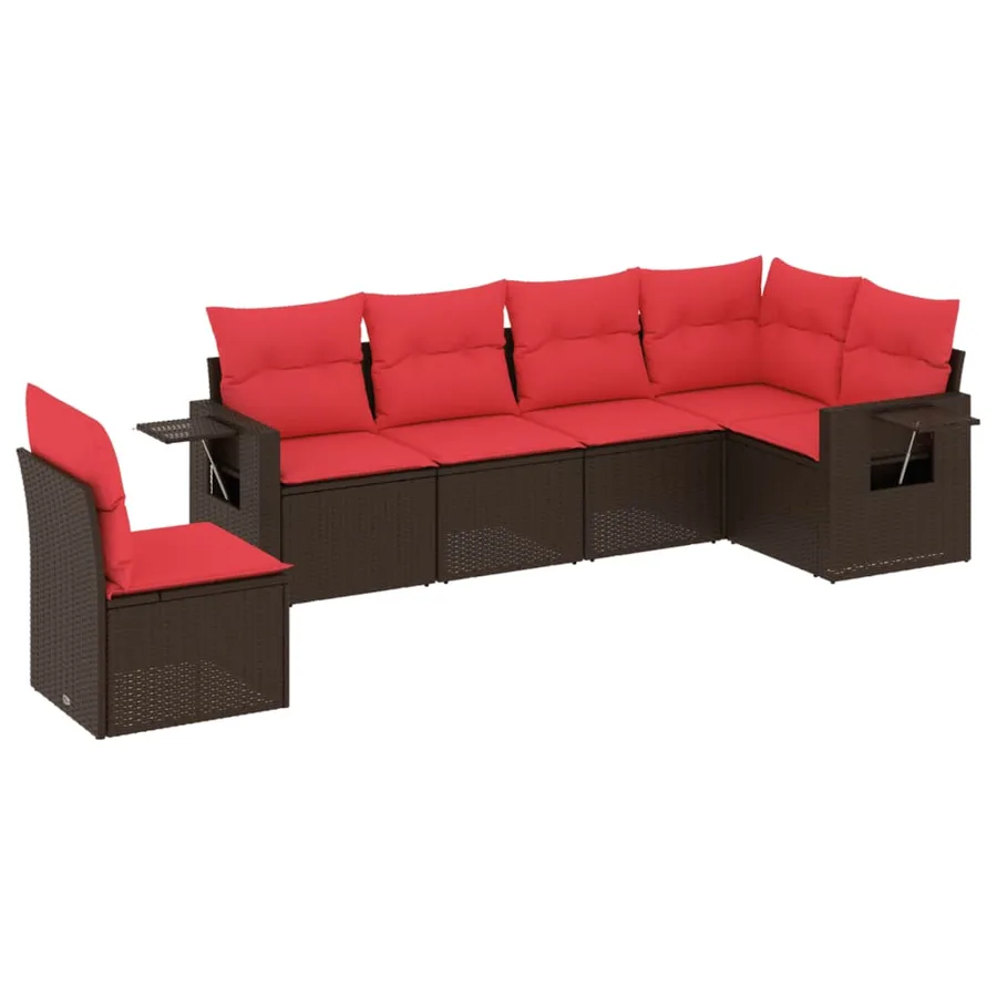 Ensemble de canapé de jardin 6 pcs avec coussins marron résine tressée - 2