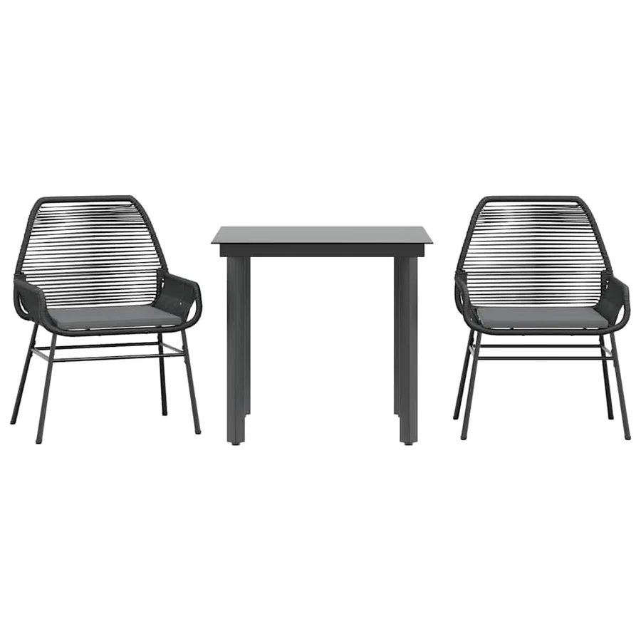 Ensemble à manger de jardin et coussins 3 pcs noir rotin verre - 2