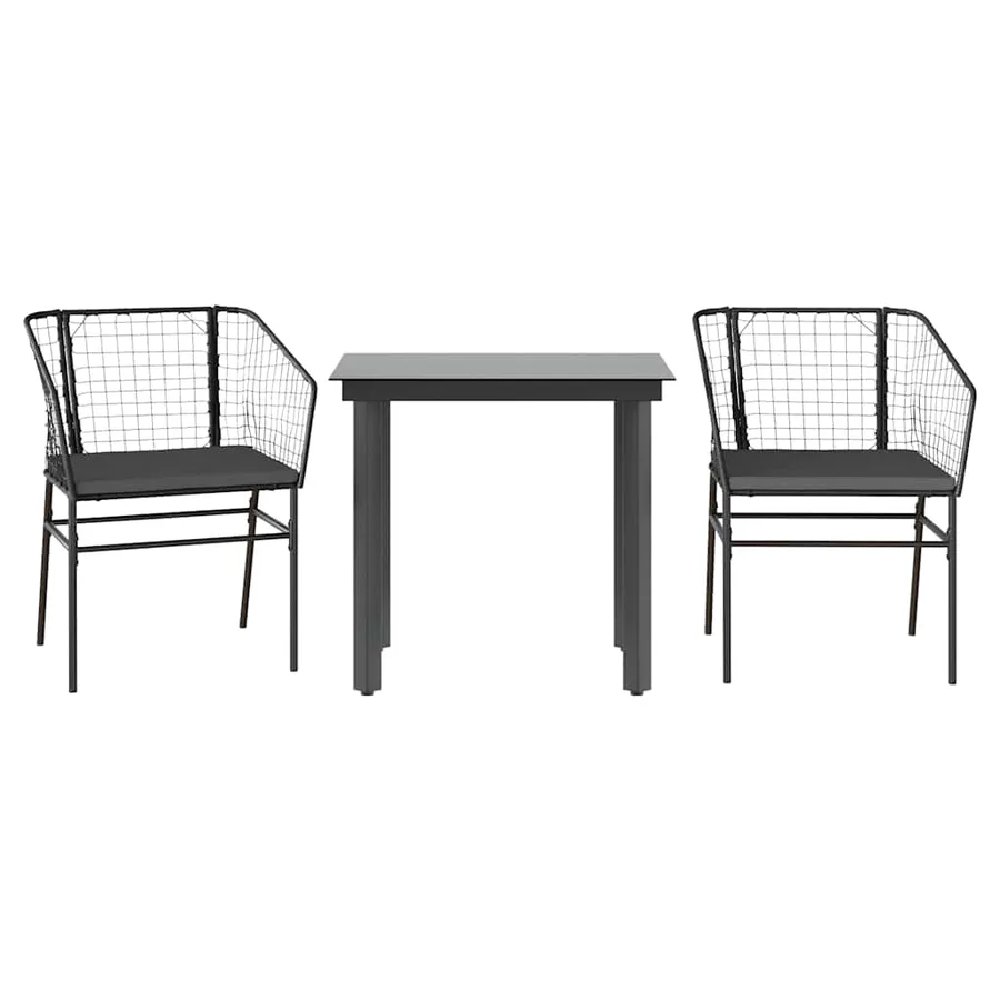 Ensemble à manger de jardin et coussins 3 pcs noir rotin verre - 2