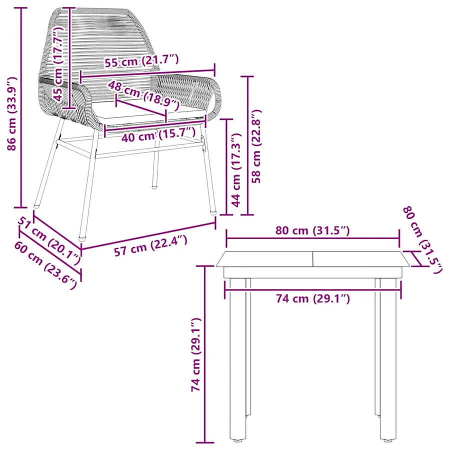 Ensemble à manger jardin coussins 3 pcs gris poly rotin verre - 10