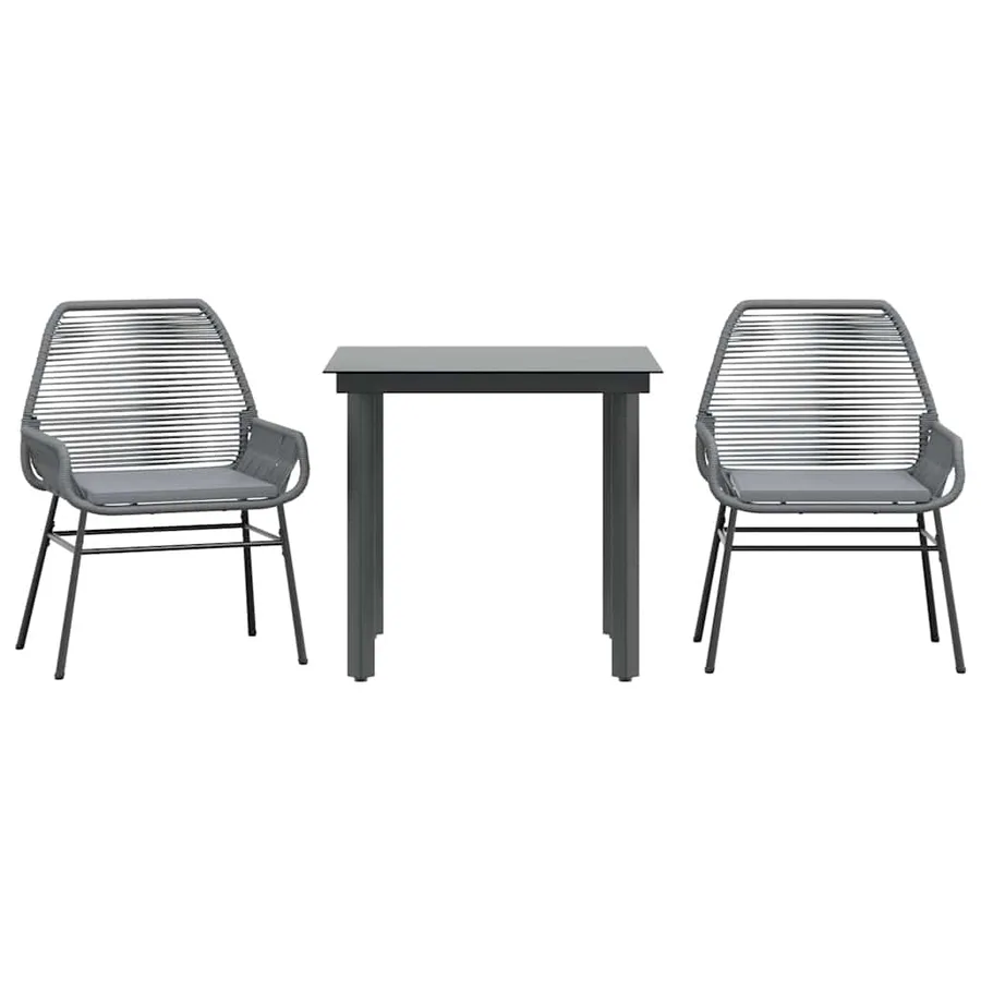 Ensemble à manger jardin coussins 3 pcs gris poly rotin verre - 2