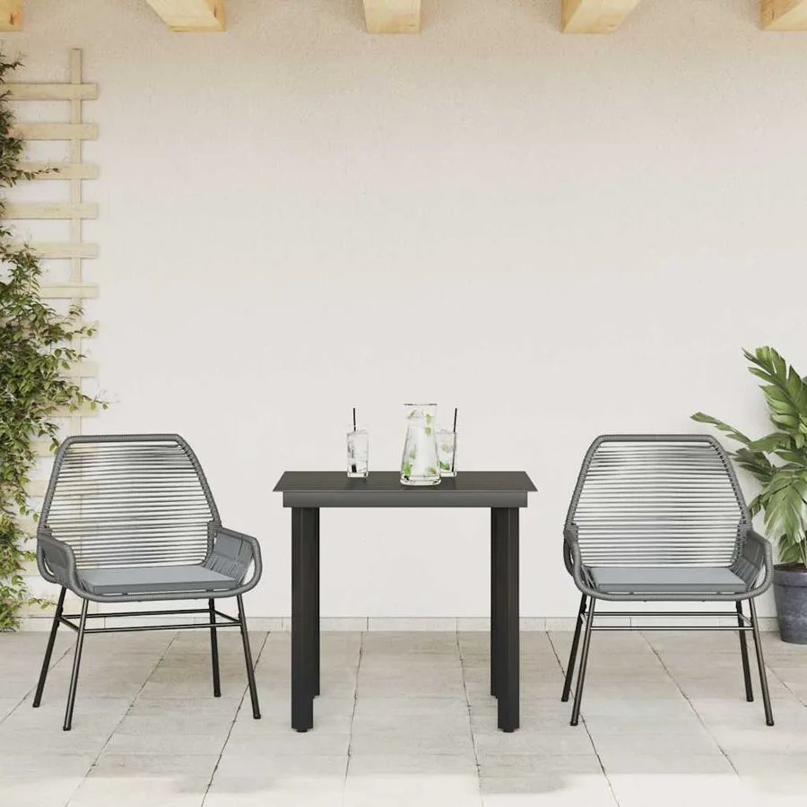 Ensemble à manger jardin coussins 3 pcs gris poly rotin verre - 3