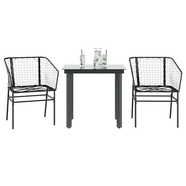 Ensemble à manger de jardin 3 pcs noir résine tressée verre