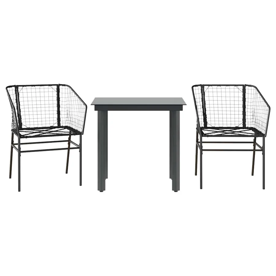 Ensemble à manger de jardin 3 pcs noir résine tressée verre - 2