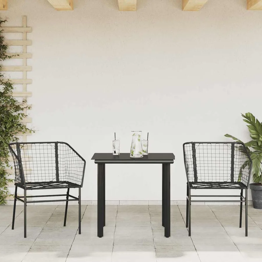 Ensemble à manger de jardin 3 pcs noir résine tressée verre - 3