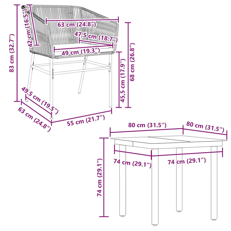 Ensemble à manger jardin coussins 5 pcs gris poly rotin verre - 10